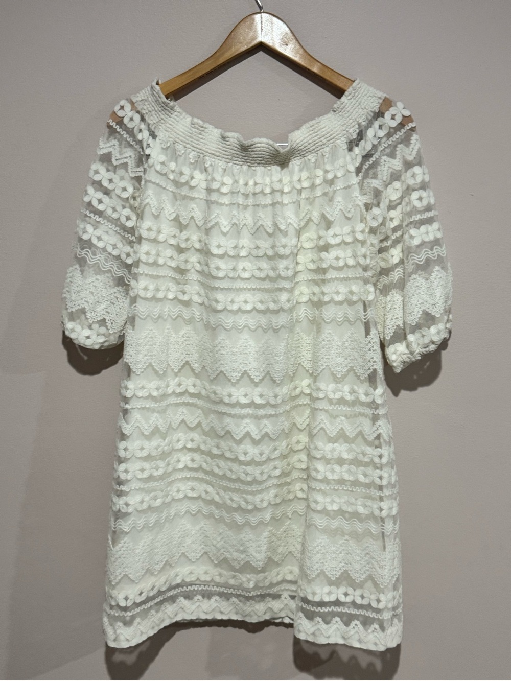 Trina Turk Ivory Off The Shoulder Lace Mini Dress Embroidered Boho  Cream Medium